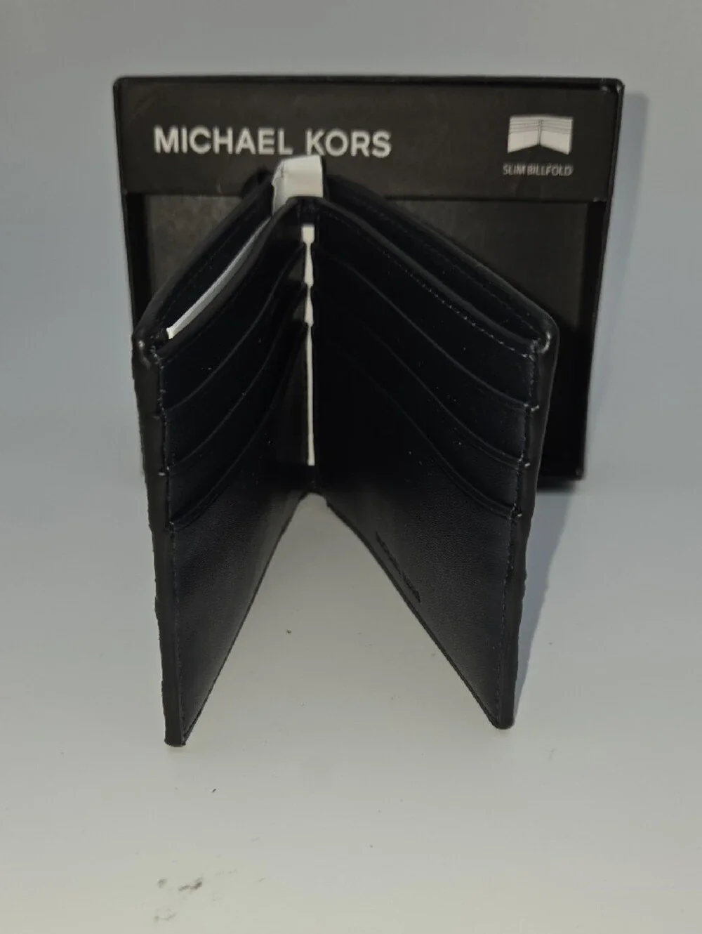 Michael Kors Black Wallet with White & Blue Stripes